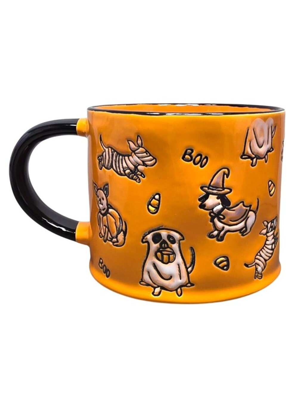 ELI + ANA Halloween Ghost Puppy Dogs Mug Incised Graphics Tricky Treat Cup BOO